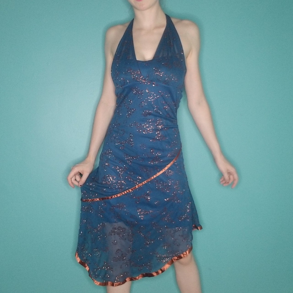 #Y2K "TABOO" womens size s blue and bronze dress